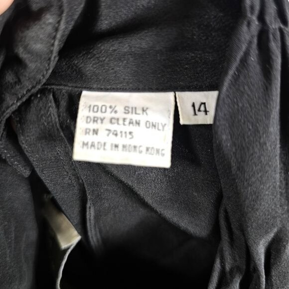 VTG Lillie Rubin Black Silk Rhinestone Blouse‎ Sz 14 Pleated High Neck Formal - Picture 7 of 9